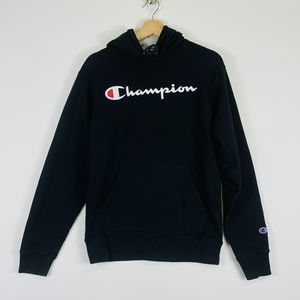 Champion Mens Small Black Big Logo Hoodie Sweatshirt Urban Athletic Skate Grunge
